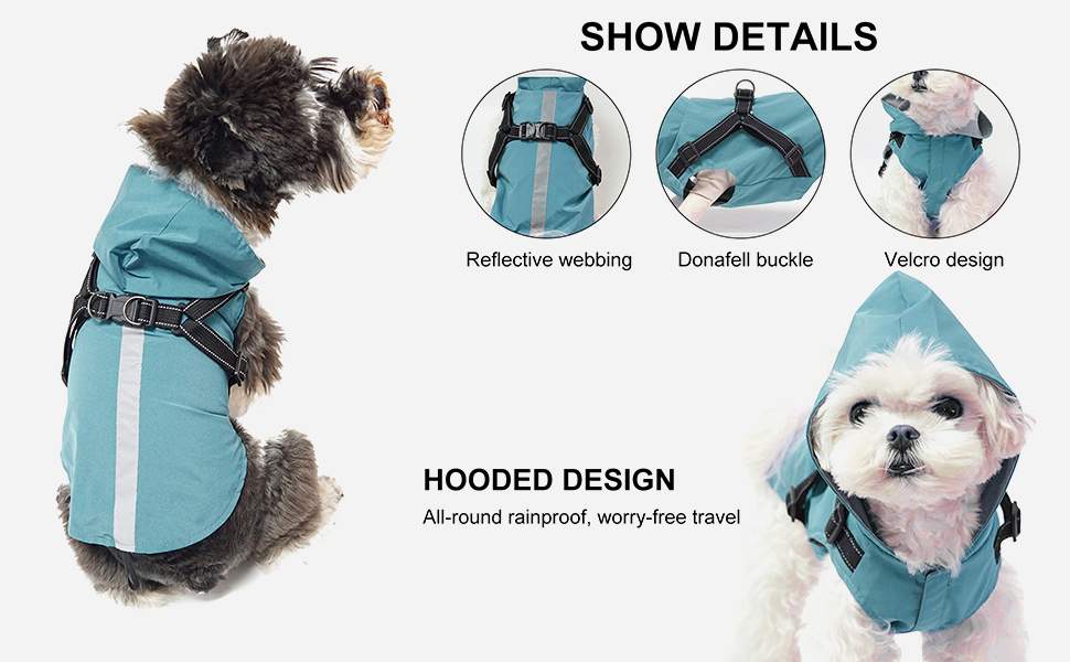 Дощовик для собак PETCUTE: водонепроникний, з отвором для шлейки, для маленьких, середніх та великих собак, з світловідбиваючими смугами, регульована капюшон, 3XL, Рожевий