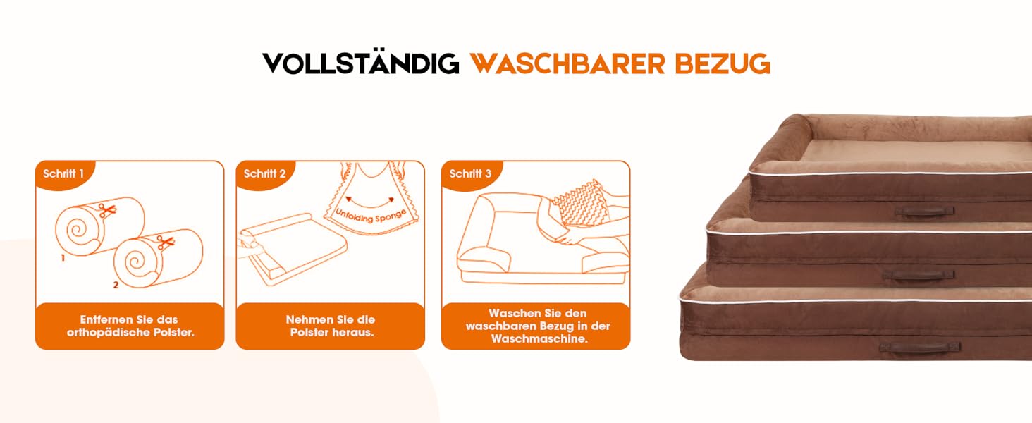 Ортопедичний лежак для собак XL, кошик для собак, що можна прати, з піною у формі яйця, водовідштовхувальний диван для собак з неслизьким дном та чотиристоронніми подушками (світло-коричневий, 117x76x19 см)