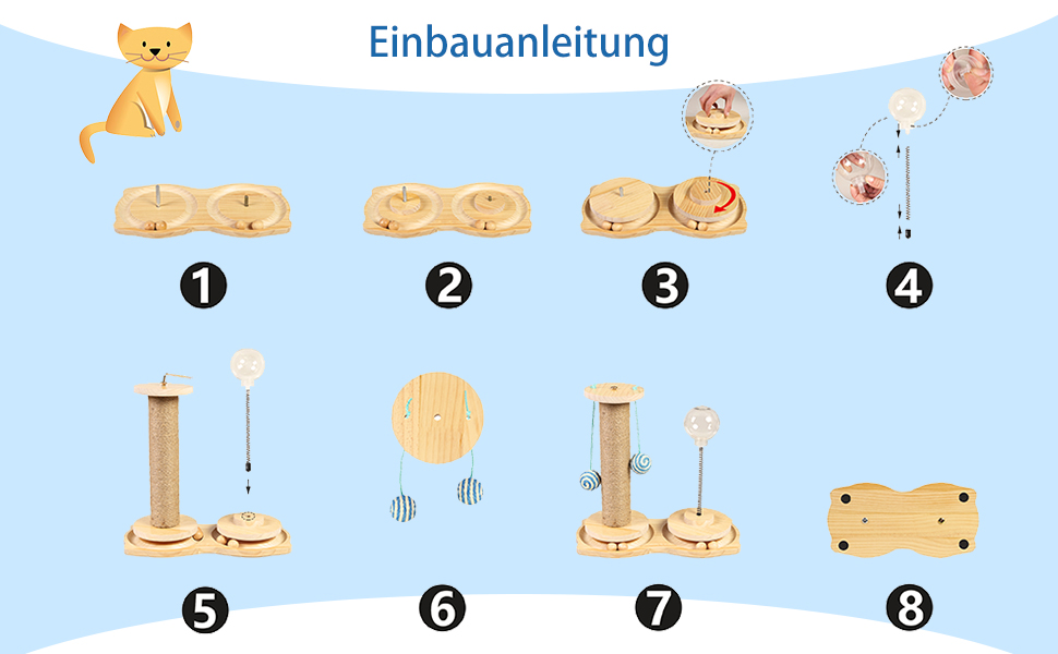 Інтерактивна іграшка для котів Marchul 4-в-1: когтеточка з сизалю, іграшкові м'ячики, куля-дозатор для ласощів. Підходить для кошенят та дорослих котів.