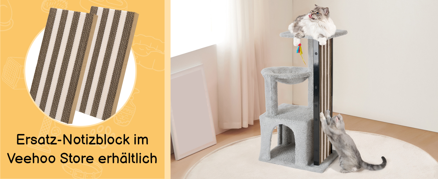 Кігтеточка Veehoo для котів, 90 см, сіра. Багатоярусна, стабільна, для дому. Ідеально для лазіння, ігор та відпочинку. Розміри: 44 x 34 x 90 см