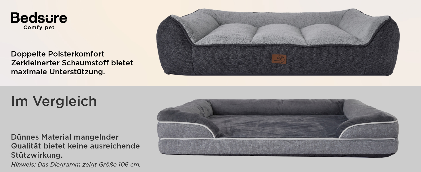 Крісло-лежанка для собак BEDSURE великих порід - 89x63 см, товста підстилка, водонепроникний чохол, антиковзаюча поверхня, м'який плюш Sherpa, темно-сірий колір