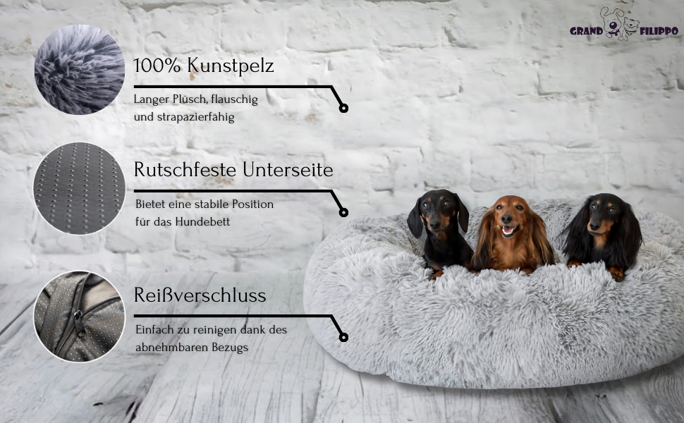 Ліжко для собак Grand Filippo Fluffy, 65 см, кругле, зелений, знімний чохол, машинне прання, ручна робота, м'яке, також для котів