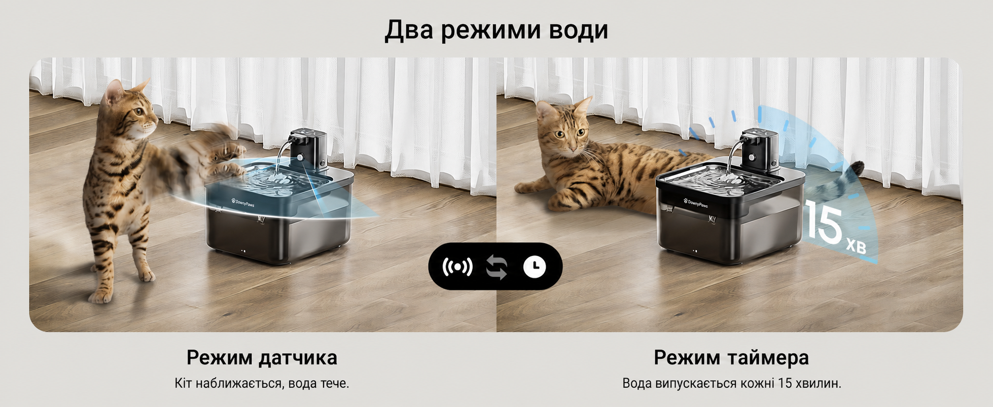 Бездротовий фонтан для котів DownyPaws 2,5 л з датчиком руху чорний