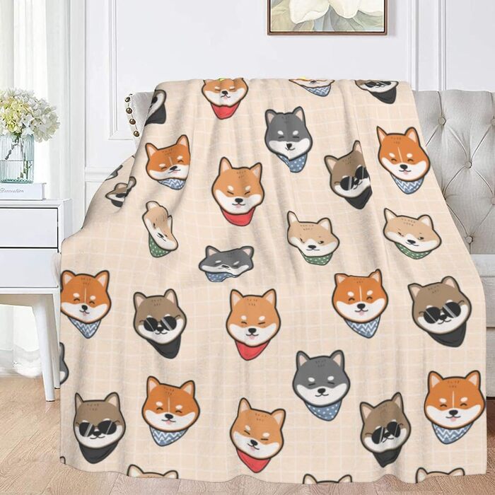 М'яка флісова ковдра FeHuew Shiba Inu, японська, 101×127 см, легка плед-фланель для дивану, ліжка, подорожей, кемпінгу, для дітей та дорослих