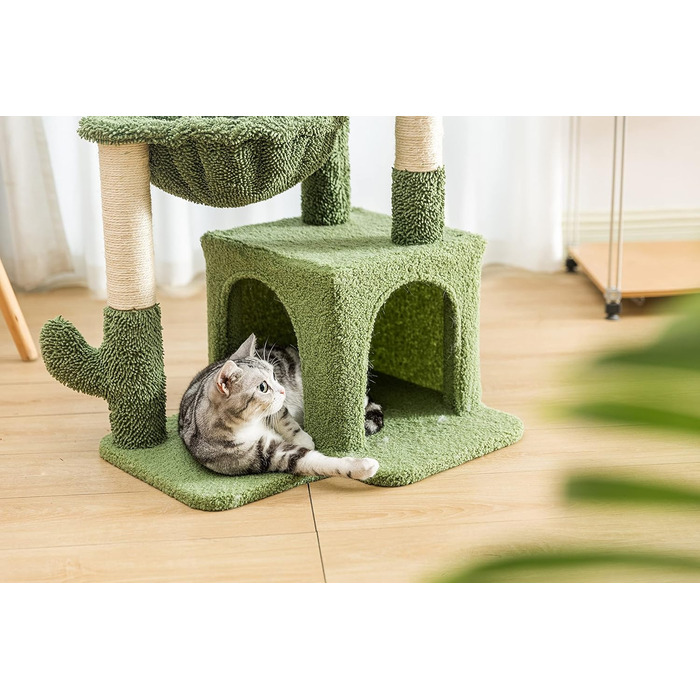 Котячий комплекс Pesofer Кaktus малий – когтеточка з сизалю та гамаком, зелений