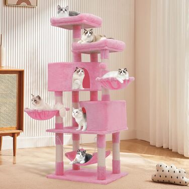 Кігтеточка MoNiBloom, 147 см, рожева - 8 стовбурів з сизалю