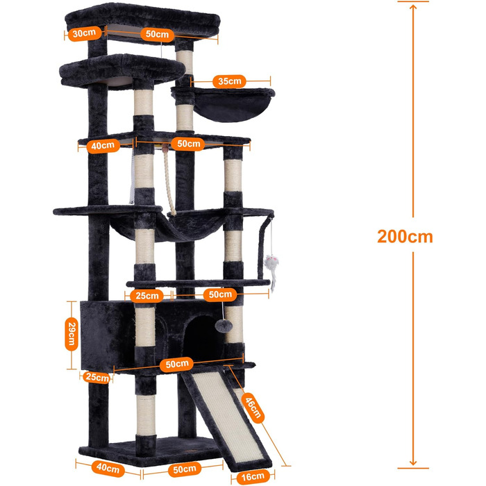 Кігтеточка Heybly 200см, димчасто-сіра, багатоярусна