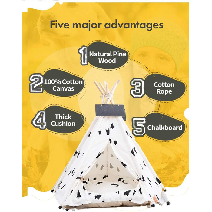 Намет для домашніх тварин Sunnykud Teepee з подушкою, знімний, M, білий