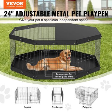 Манеж VEVOR Puppy 61см, 8 панелей з килимком