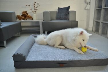RAIKOU м'яке ліжко для собак з плюшем, ортопедичне, пране, сірий меланж, 80x60x7 см, подушка 30x25 см