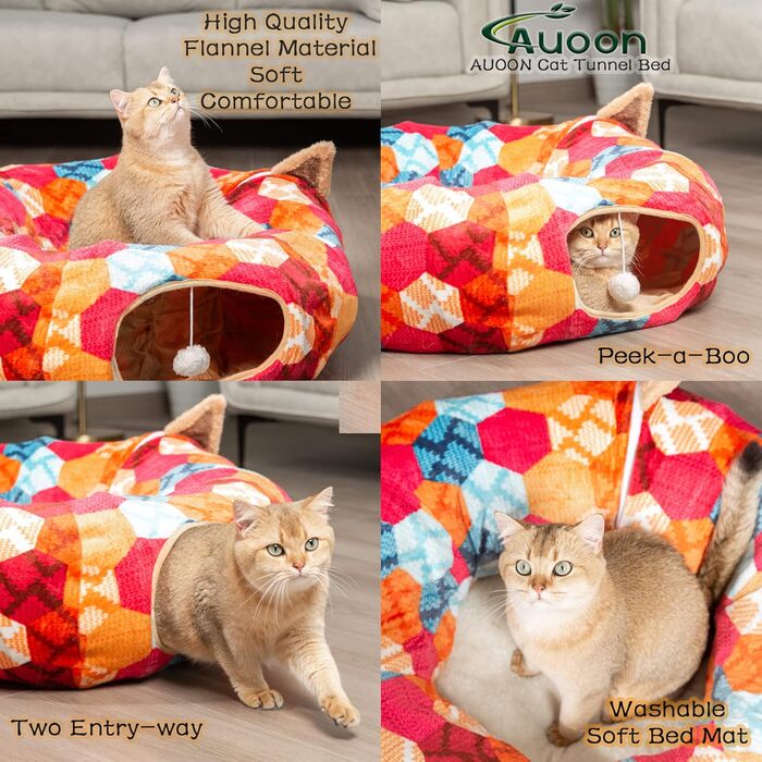 Котячий тунель, Ліжко для кішки, Плюш, Складний, Помаранчевий