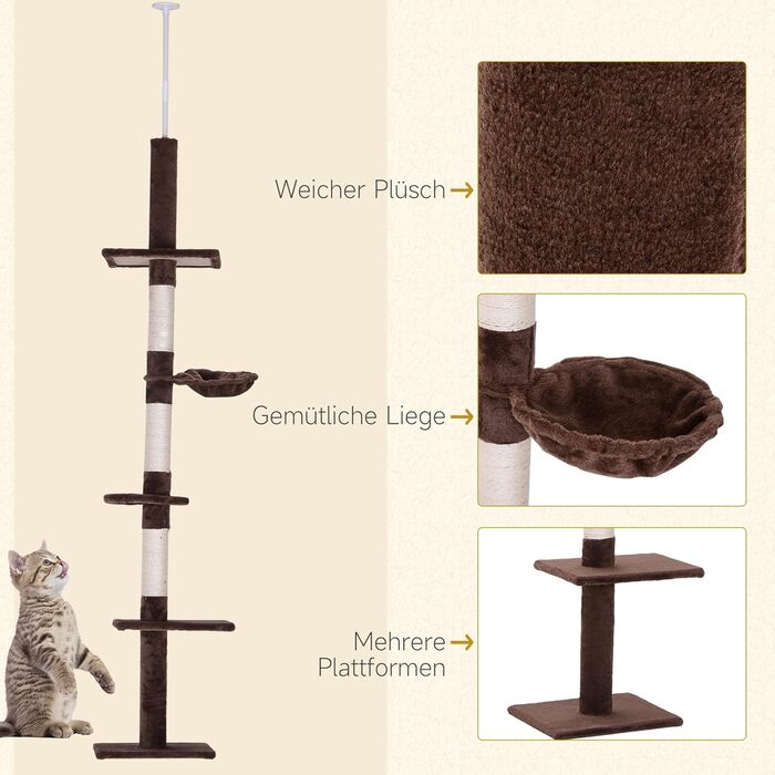 Стеля PawHut з регулюванням висоти Cat Tree Brown