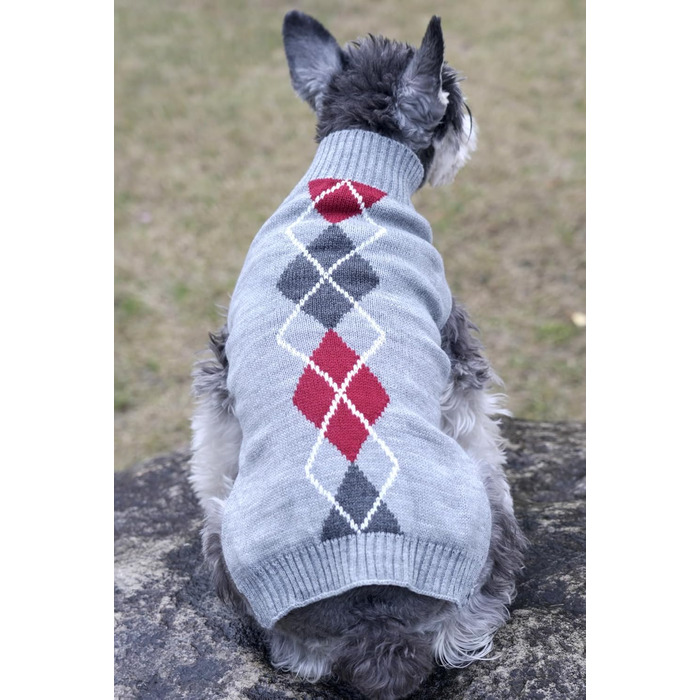 Светр для собаки, візерунок Argyle, сірий, для маленьких собак