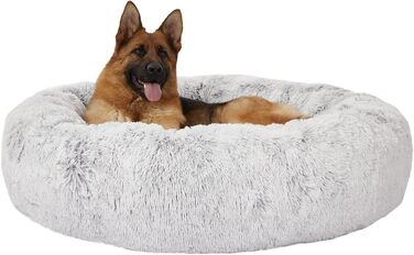 Ліжко для собак Bedffolk Donut, кругле, пухнасте, L, світло-сіре