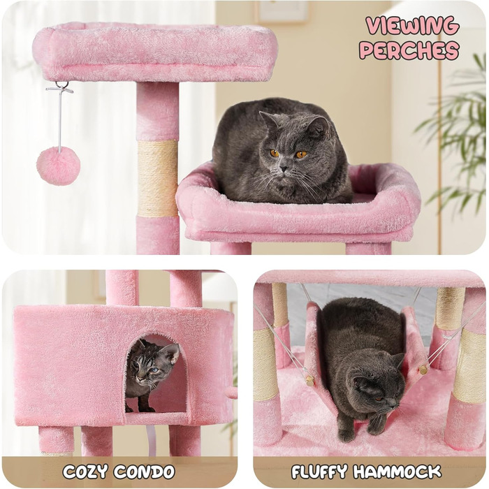 Кігтеточка MoNiBloom, 147 см, рожева - 8 стовбурів з сизалю