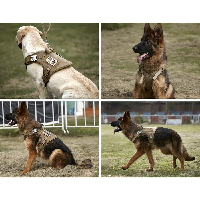 Тактична шлея для собак VIVOI K9, регульована, з гумовим покриттям, ручкою, світло-коричнева, розмір M