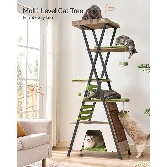 Х ярусна кігтеточка FourFurPets, 111 см, вінтажна коричнева, 3-