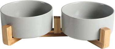 Керамічна миска QFULL з бамбуковою підставкою, 850 мл (сірий x 2)