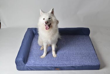 М'яке ліжко для собак RAIKOU з плюшем, велике синє 120x90 см, ортопедичний лежак для собак, знімний і праний чохол, подушка 35x30 см