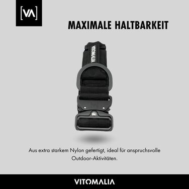 Тактичний нашийник для великих собак VITOMALIA, 5 см, міцний нейлон, магнітна ручка, безпечна застібка, чорний