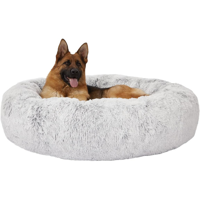 Ліжко для собак Bedffolk Donut, кругле, пухнасте, L, світло-сіре