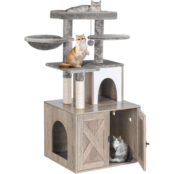 Котячий туалет Snugghome з котячим деревом і печерою, сірий