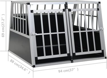 Транспортний бокс для собак vidaXL, подвійні двері, 94x69x88 см, клітка для перевезення, металева, для подорожей