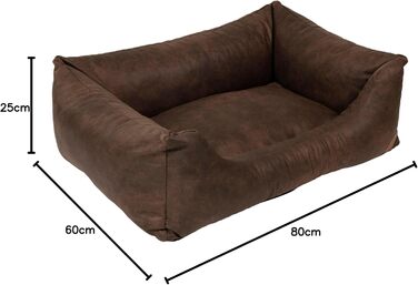 Лежак для собак JACK AND VANILLA JV Classy, штучна шкіра, коричневий, розмір M, 80x60x25 см – комфортний і довговічний