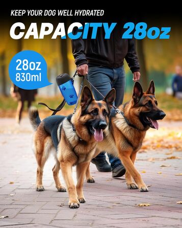 Портативна поїлка для собак 793,8 г, дорожній дозатор води, індиго, BPA-free, герметична, патентована