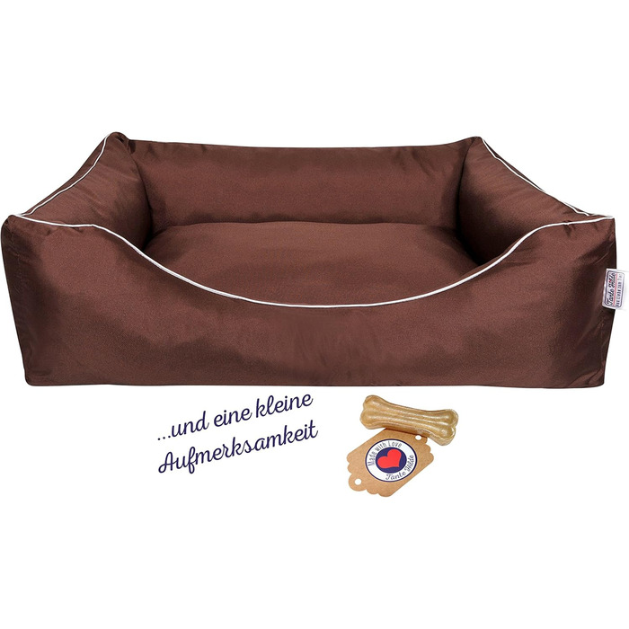 Лежак для собак Tante Hilde XL коричневий, знімний чохол, 80x60x20 см, для малих порід, антиковзке дно, високі борти, комфорт і підтримка (Джек-Рассел, Кокер, Бігль)