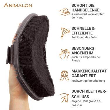 Гнучка ергономічна щітка Animalon CareFlex з овечої шерсті та кінського волосу для догляду за конем