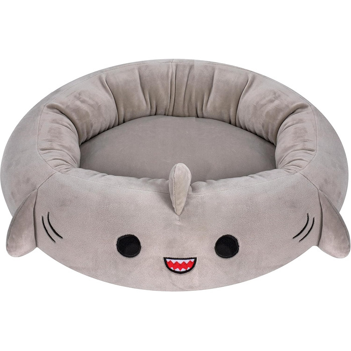 Ліжко для домашніх тварин Squishmallows у формі акули Гордона, 50,8 см, м'яке плюшеве, офіційне, сіре