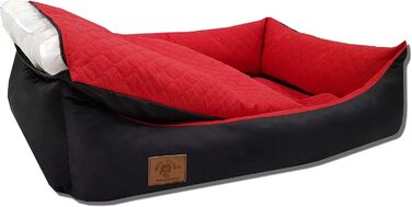 Odolplusz XXL Ліжко для великих собак, подушка і диван для собак з двосторонньою подушкою, знімний і праний чохол, 100x70 см, чорний-червоний