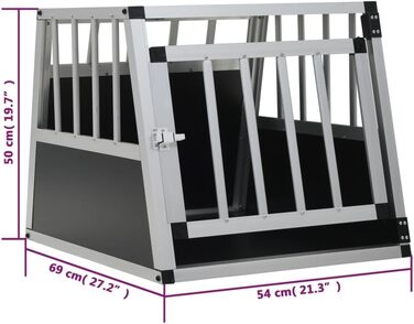 Транспортна клітка для собак vidaXL, 54x69x50 см, металева, з одною дверцятами, для перевезення і подорожей, переноска для собак
