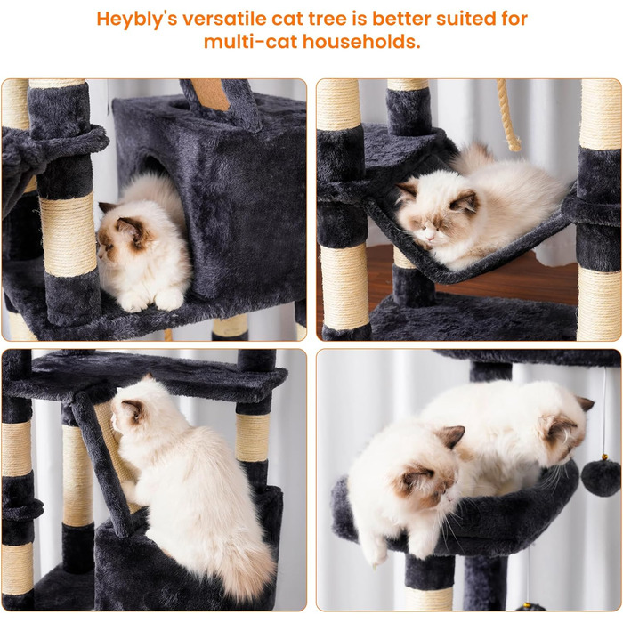 Котяче дерево HCT025W Heybly Багатоярусне, світло-сіре
