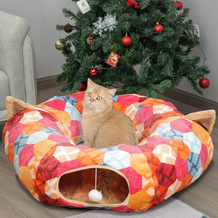 Котячий тунель, Ліжко для кішки, Плюш, Складний, Помаранчевий