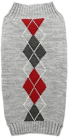 Светр для собаки, візерунок Argyle, сірий, для маленьких собак