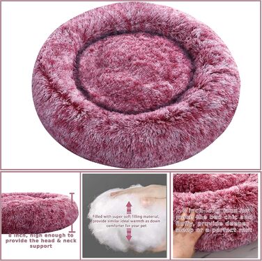 Ліжко для собак Comlax Donut XXXL, кругле, знімний та праний чохол, антистресове, плюшеве, штучне хутро, 115 см, рожеве