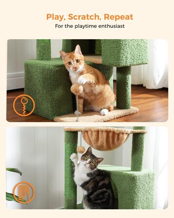 Кігтеточка PURRPURCAT з печерами та гамаком, зелена