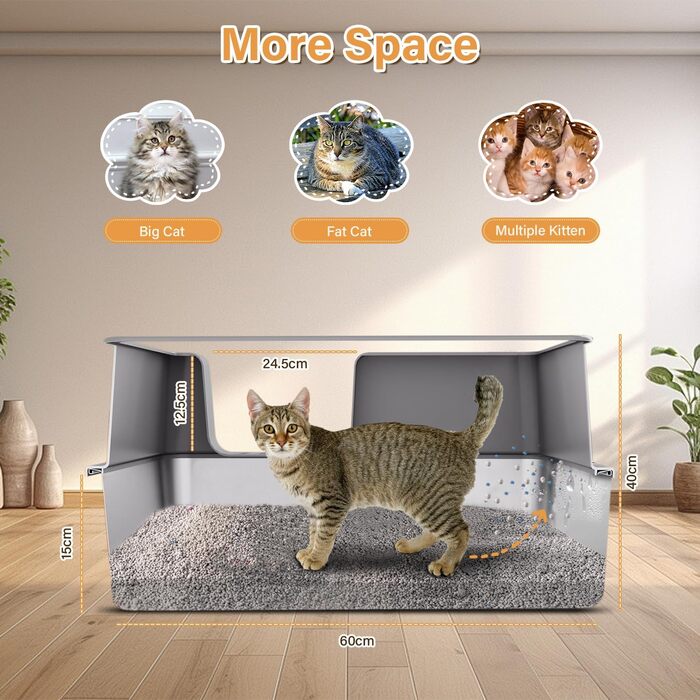 Котячий туалет з нержавіючої сталі 60x40x30 см з килимком і лопатою