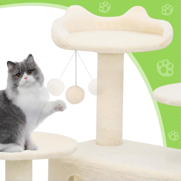 Magshion багатоярусний котячий будиночок-дерево 139,7 см з 2 будками, 3 лежаками, когтеточкою та сизалевою дошкою, драбинкою, ігровим м'ячем, для домашніх котів