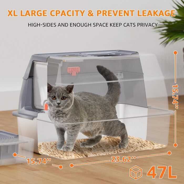 Котячий туалет XL з нержавіючої сталі з кришкою та черпаком