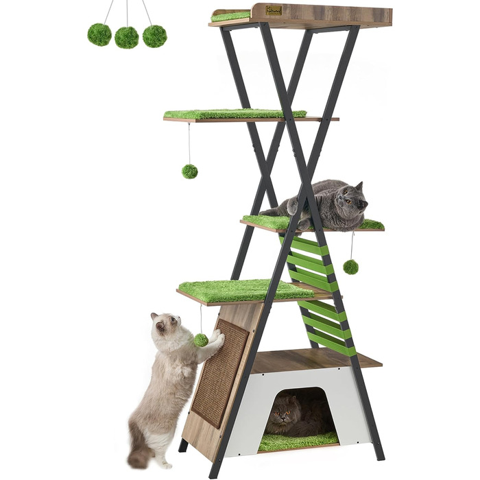 Х ярусна кігтеточка FourFurPets, 111 см, вінтажна коричнева, 3-