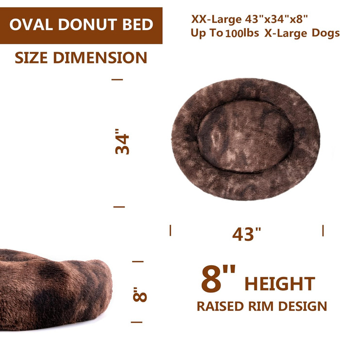 Ліжко для собак Coohom Donut, яке можна прати, XXL, коричневий