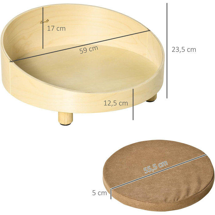 Піднятий диван для собаки з подушкою, Ø59 x 23,5 см