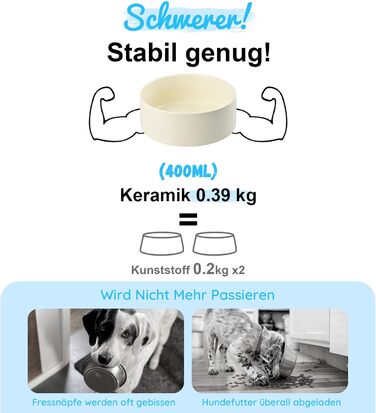 Керамічна миска для собак і котів SPUNKYJUNKY з бамбуковою підставкою, 400 мл, бежева, набір