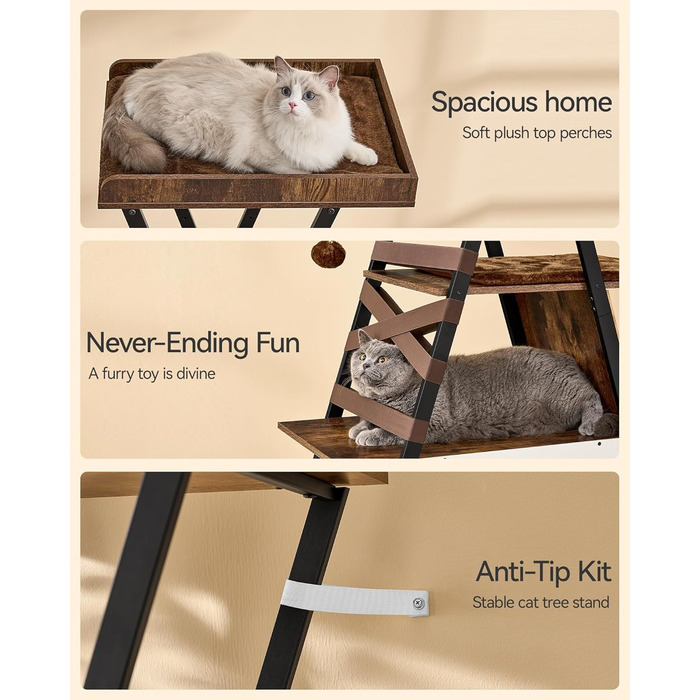 Х ярусна кігтеточка FourFurPets, 111 см, вінтажна коричнева, 3-