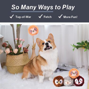 Інтерактивна іграшка для собак HugSmart Pet 2-в-1: плюшева без наповнювача та пищащий тенісний м'яч, міцна для апорту, для малих, середніх і великих порід (коричнева)