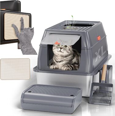 Котячий туалет XL з нержавіючої сталі з кришкою та черпаком