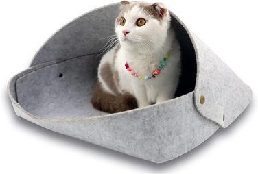 Котяче ліжко з повсті для дому і вулиці, котяча хатка-ніша, лежак для кошенят і маленьких собак, Lazy Gray